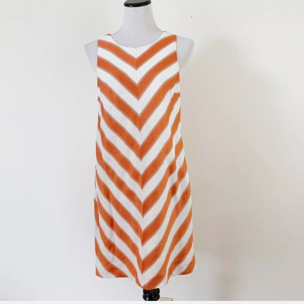 Tommy Hilfiger Nautical Shift Dress Chevron Linen blend Orange & white sz small
